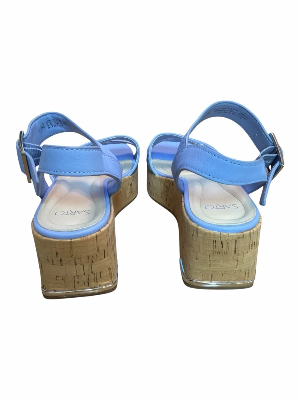Franco Sarto Blue Cork Platform Wedge Sandals Womens Size 8 NWOB